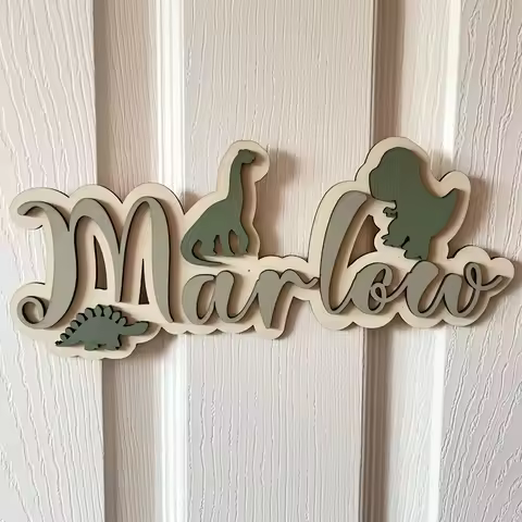 Customized Dinosaur Theme 2D Flat Wooden Name Plaque Personalized Multipurpose Decor for Apartments 