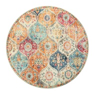 Round Moroccan Area Rug Vintage Flower Print Distressed Machine Washable Living Room Bedroom Office 