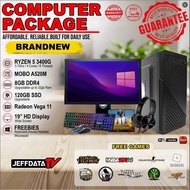 Computer Package Ryzen 5 3400G 8gb ram 120gb SSD Black case 20" wide led led keyboard mouse Headset