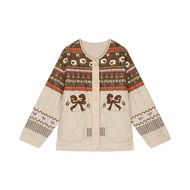 เสื้อคลุมผ้าฝ้าย Y2K เย็บปะต่อหลากสีผ้าพิมพ์ลำลองขนาดใหญ่สำหรับของมาใหม่ฤดูใบไม้ร่วงปี2025