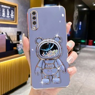 AnDyH Phone Case SAMSUNG Galaxy A50/A50s/A30s/A7 2018/A750/A70/A70s 6DStraight Edge Plating+Quicksand Astronauts who take you to explore space Bracket Soft Luxury High Quality New Protection Design