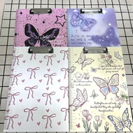 A4板夹清新蝴蝶结夏季纸板夹a4文件夹板加厚硬板学生大本夹卷子6.29 A4 clipboard with fresh bow design, summer cardboard folder, A4 