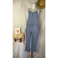 LONG JUMPSUIT SHAPPIRE MODEL BAJU JUMPSUIT PANJANG BIRU MOTIF POLKADOT POLOS PLAYSUIT COAT WANITA DE