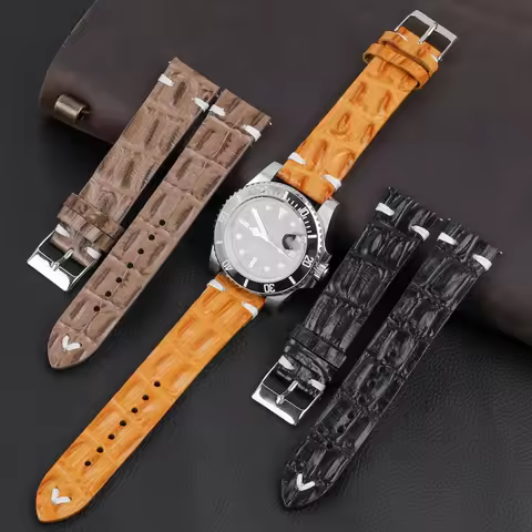 Crocodile Genuine Leather Watch Band Bracelet 18mm 20mm 22mm 24mm Black Coffee Alligator Cowhide Wat