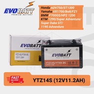 Evobatt YTZ14S/YTX9-BS Motorcycle Maintenance Free Battery KTM1290 Super Duke GT F700GS ADV750 Bolt