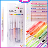 Set Highlighter Dua Sisi Warna isi 6Pcs Pen 2 sisi Diary Marker Stationery Lucu Unik Penanda Buku Wa