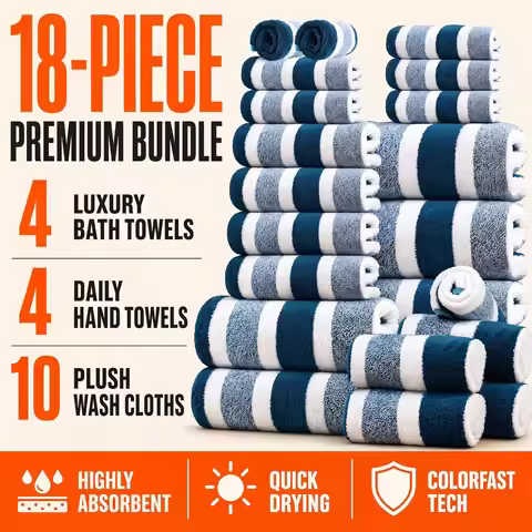 18pcs Luxury Bath Towels Set - Quick-Dry Highly Absorbent Plush Soft Coral Fleece-like Texture, Mult