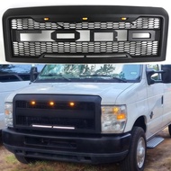 Front Grill W/Light Fits For 2008-2014 FORD E150 E250 E350 Black Grille