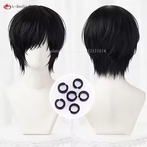 Yoshida Hirofumi Cosplay Wig 32cm Black Wigs For Men Cosplay Anime Wig Ear Clip Heat Resistant Synth