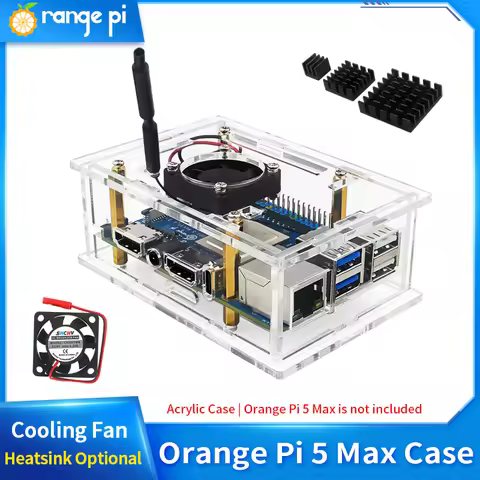 Orange Pi 5 Max Acrylic Case Transparent Shell Protective Box Cooling Fan Aluminum Heatsinks Optiona