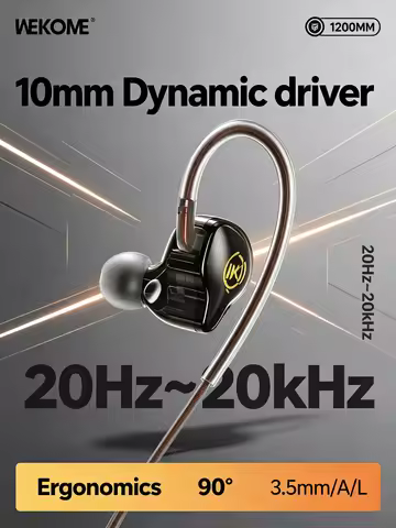 WEKOME 10mm Driver Transparent Cavity Wired Earphones 90 Degree Plug Ergonomic For Gaming YC08