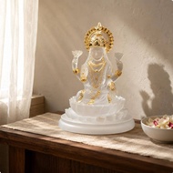 Gold Accents Resin Deity Figurine Frosted Finish Multi-Armed Deity Statue Translucent