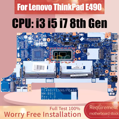 NM-B911 For Lenovo ThinkPad E490 Laptop Motherboard i3-8145U i5-8265U i7-8565U 5B20V80725 02DL805 02
