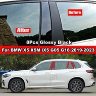8Pcs Car Window Door Column B C Pillar Post Cover Trim For BMW X5 X5M iX5 G05 G18 2019-2023 Glossy B
