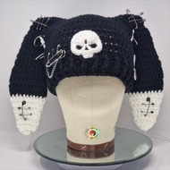 HANDMADE PUNK SKULL BUNNY BEANIE HAT/RABBIT HAT/ CAT HAT CAT BEANIE HAT CUTE BEANIE HAT VIRAL/ KOREA