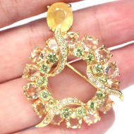 เข็มกลัดพลอยแท้ บุษราคัม 9 x 11 mm. และ ซิทริน เพอริดอท เงินแท้ 925 ชุบทอง 18k