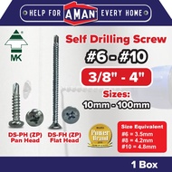MK Self Drilling Screw Skru Mata Drill Besi Pan Flat Head DS-PH DS-FH 412 416 420 425 432 438 1 Box