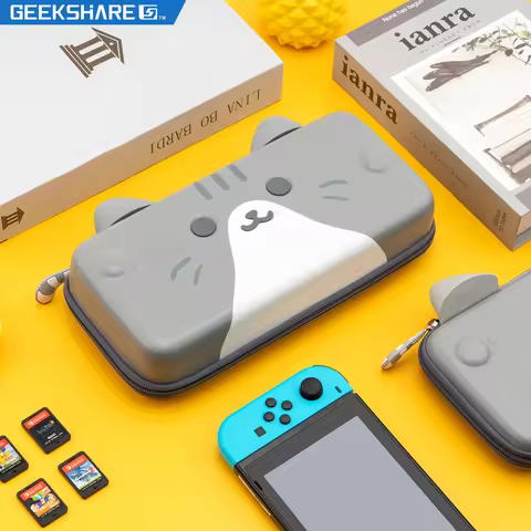 GeekShare Cute Cats Ears Portable Case For Nintendo Switch And Lite Gray 3D Ears Travel Carrying Cas