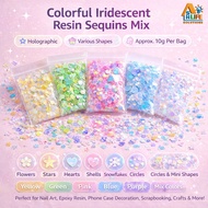 10g Colorful Iridescent Resin Sequins Mix Flower Star Heart Shell Shapes DIY Epoxy Resin Nail Art Cr