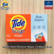 Tide To Go® Instant Stain Remover Wipes 10 Wipes Each ผ้าเช็ดทำความสะอาด ขจัดคราบและสิ่งสกปรก แบบพกพ