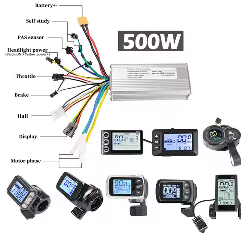Electric Bike Kits Brushless Controller 36V 48V 500W Electric Bicycle LCD Display E-Scooter E-Car Ac