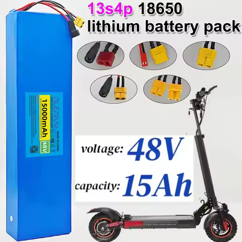13S4P 15000mAh 48V Lithium-ion Battery Pack, 54.6V Charger, with BMS, Suitable for Electric Scooter 