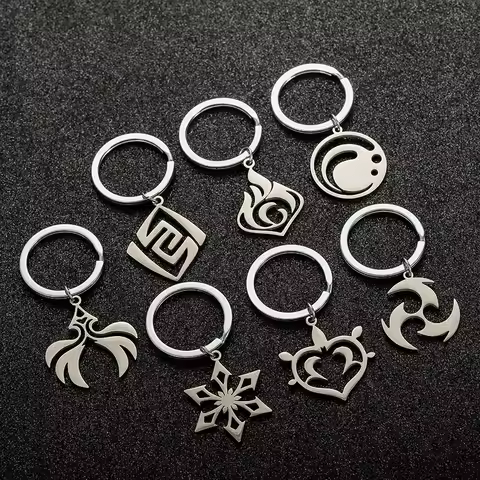 Stainless Steel Fire Rock Grass Ice Wind Water Thunder Keychain Schoolbag Backpack Accessories Gensh