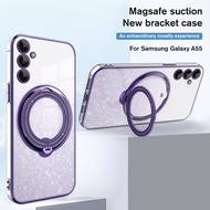 For Samsung Galaxy A55 5G Shining Shield Powder Magnetic Phone Case  Samsung A15 4G 5g A35 A55 5G A25 2024 Rotating Stand  Protective Case