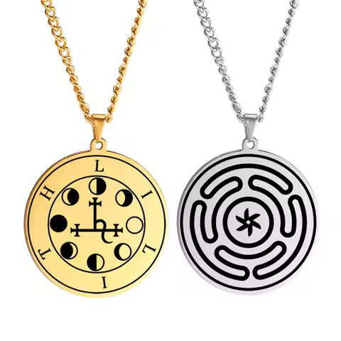 Dawapara Witchcraft Hecate’s Wheel Triple Moon Goddess Necklaces Lilith Seal Amulet Stainless Steel 