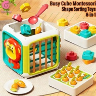 Jojotoy Baby Busy Cube Montessori + Shape Sorting Game 6-in-1 Educational Toys for Children 1-3 Year