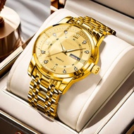 KASRLUO Big Gold Watch Men's Watch Dual Calendar Luminous Waterproof Steel Band Quartz Watch Process