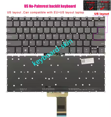 New US Backlit Keyboard No-Palmrest for Lenovo Yoga 7 14ARP8 /14IRL8,Yoga 7 2-in-1 14AHP9 /14IML9,Id