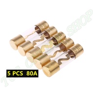 5 PCS AGU 80A Fuse Car Audio Power Safety Protection Glass Tube Gold Plated