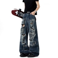 Original Clothes Room · Atelier Super Nice Pants Men Trendy Tie-Dye Ripped Jeans Loose Straight Wide