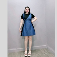 Đầm Jean Bigsize Nữ Phối Kiểu Big Size Tay Ngắn Lên Phom Tôn Dáng G671+G672