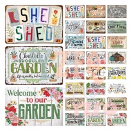 She Shed Metal Tin Sign Sun Flowers Poster For Outdoor Garden Vintage Wall Decor Happiness Homemade 