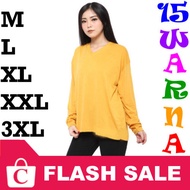 BISA COD XXXL 3XL XXL XL L M Kaos T-Shirt Wanita Cewek Perempuan Jumbo Big Size Panjang Polos Leher 