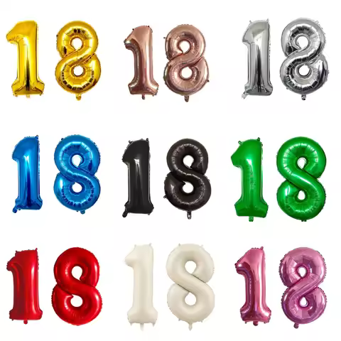 32 Inch Big Number Digit Gold Black Silver Green Red Blue Adult 18th Birthday Decorations Balloons A