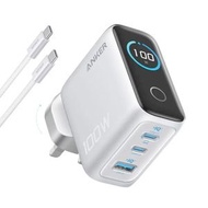 Anker Charger (100W 智能顯示 3輸出牆插充電器連 USB-C 充電線) (B121B)(銀色)｜牆插充電器｜USB充電器