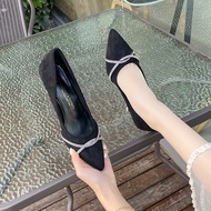 Giày cao gót nhọn 5p bít mũi da nhung công sở 2 dây xoàn xoắn mũi chân - BM113