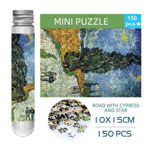 150pcs Mini Test Tube Puzzle Road with Cypress and Star Van Gogh Famous Painting Educational Game Ho