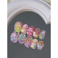 手工穿戴甲短款 fake nails Pelajar balon cinta tiga dimensi beruang kartun memakai baju besi