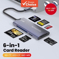 SD Card Reader 6 in 1 USB High Speed Data Transfer Adapter Type C TF/XD/CF/M2 Memory Reading