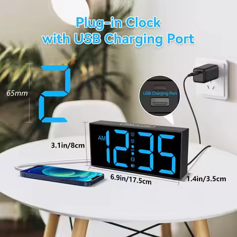 1pc Multi-function LDE Large Screen Digital Alarm Clock with Super Strong Alarm Vibrator; 12/24H tim