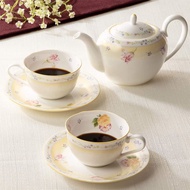 【NORITAKE】 黃邊小花骨瓷 咖啡紅茶兩用對杯(禮盒組)