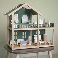 綠色木製娃娃屋套件娃娃屋微縮模型小房子童話屋