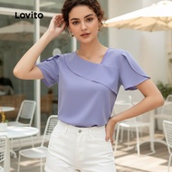 Lovito Asymmetrical Morandi Color Series Blouse for Women L132ED539\3