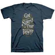 God Has Not Given Us A Spirit of Fear But One of Power Denim Blue Cotton Crew Neck T-Shirt, Small