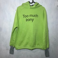 HIJAU Hoodie Green NeonWanita Too Much Irony Pattern Casual Long Sleeve