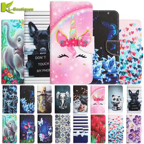 For iPhone 7 Plus Case Leather Elephant Painted Flip Wallet Phone Cover for iPhone 7 8 Plus SE 2022 